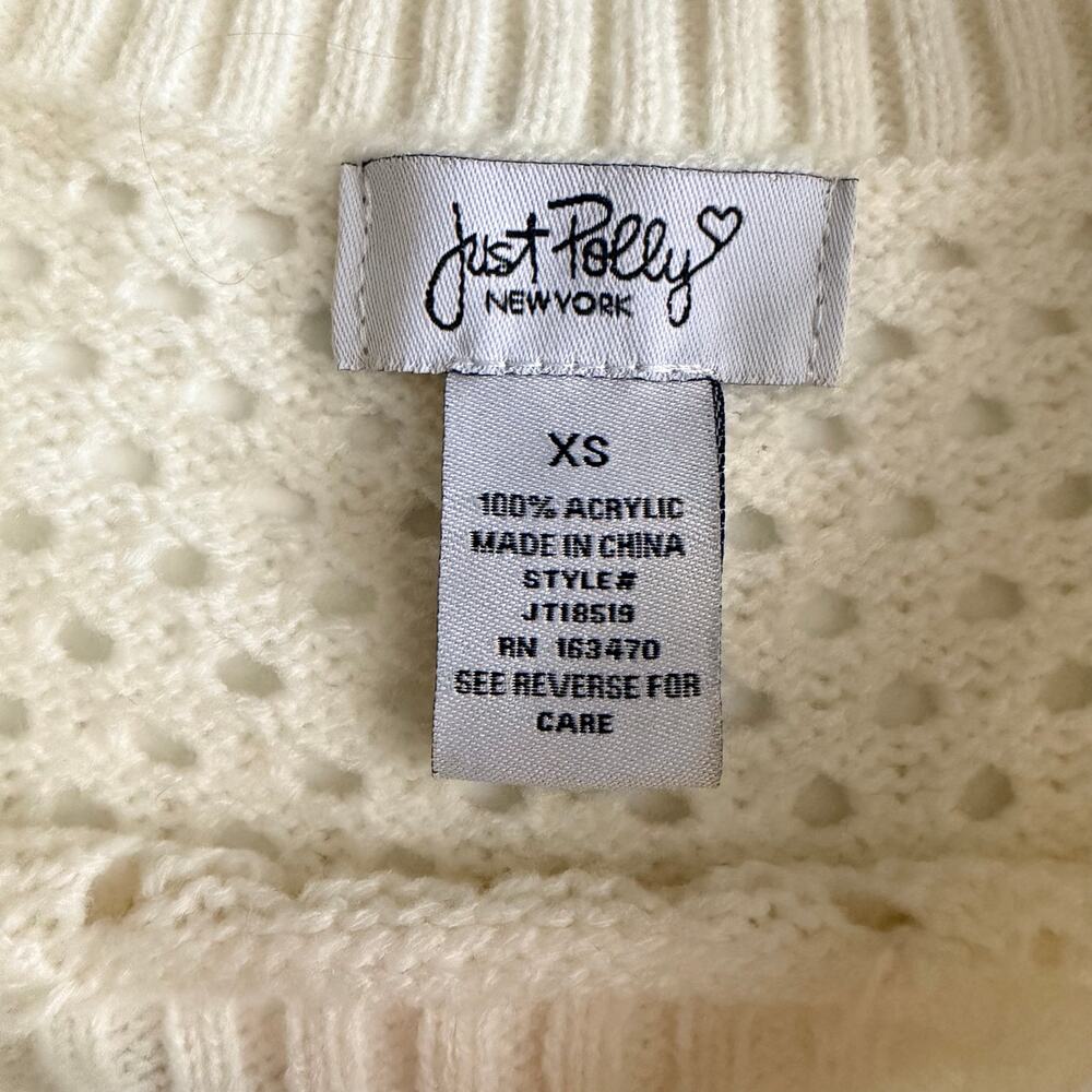 Just Polly New York Junior's Cream & Black Star Long Sleeve Sweater - Picture 2 of 7
